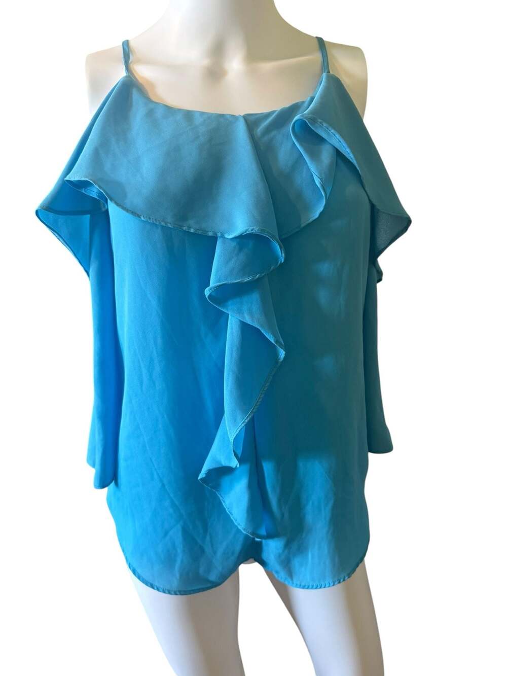 New York & Company Women's Blue Spaghetti Strap Ruffled Blouse